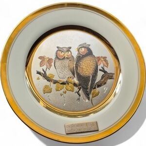 Two Collectible 24k Gold Chokin  Design Screech Owl Plates!